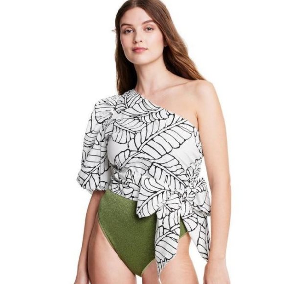 Women's Sketch Palm Leaf Print Wrap Tie One Shoulder Top - Fe Noel x Target Blac - Picture 1 of 2